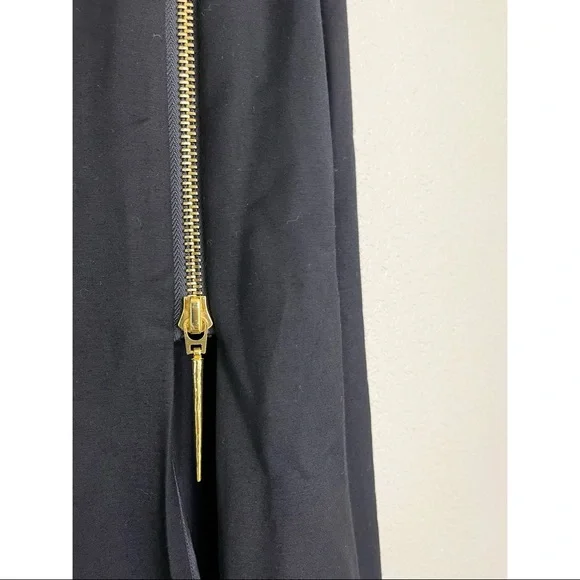 Monika Chiang Side Slit Maxi Skirt 00 Black High Waisted Gold Zip Flare Full - Picture 3 of 9